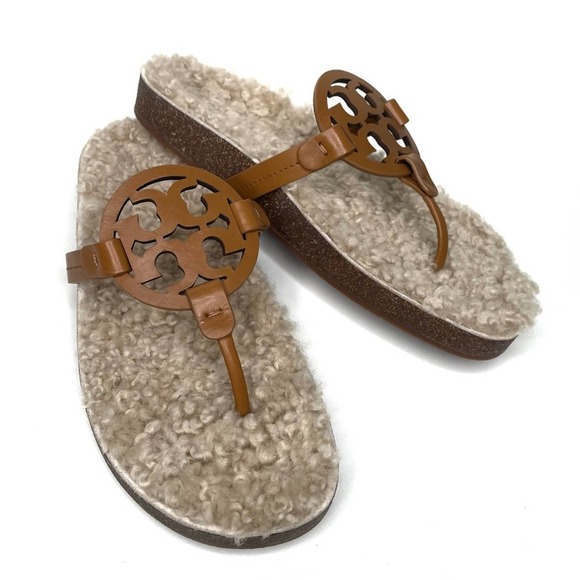 Tory Burch Miller Cloud Shearling Sandals Brown Color Size 10 - Picture 3 of 11
